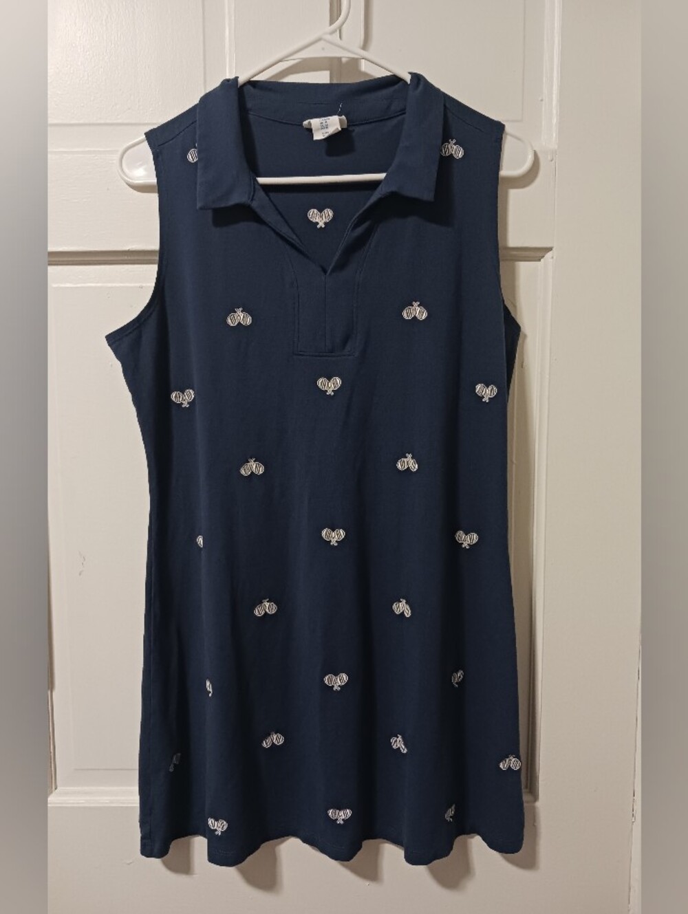 Sigrid Olsen Tennis Pickleball Golf Embroidered Dress Sz Medium Navy Blue